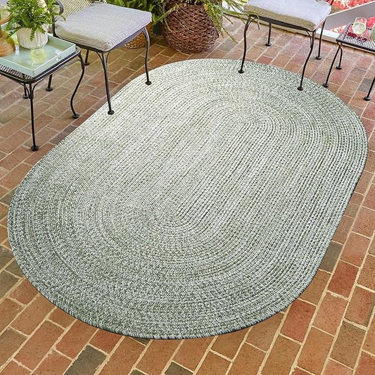 Superior Indoor/Outdoor Area Rug, Dual-Tone Reversible Braided Floor Decor for Patio, Front Porch, Entryway, Living Room, Office, Nursery, Artistic Home, 6' x 9', Green-White