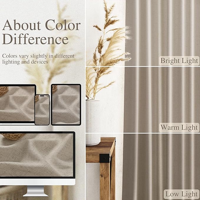 Nanspring Extra Long 120 Inch Curtains for Living Room Cobblestone Linen Light Filtering Semi Sheer Curtain Back Tab Modern Farmhouse Decor Floor to Ceiling High Window for Bedroom 52x120, 2 Panels