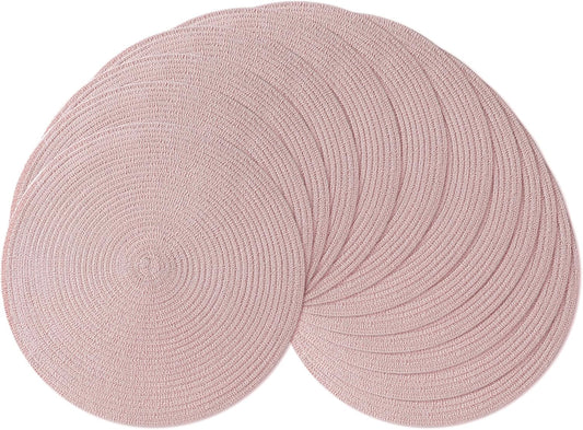Leetaltree Round Placemats Heat and Slip Resistant Cotton Table Mats, Washable Bohemian Placemats for Dining Tables (Pink, Set of 12)