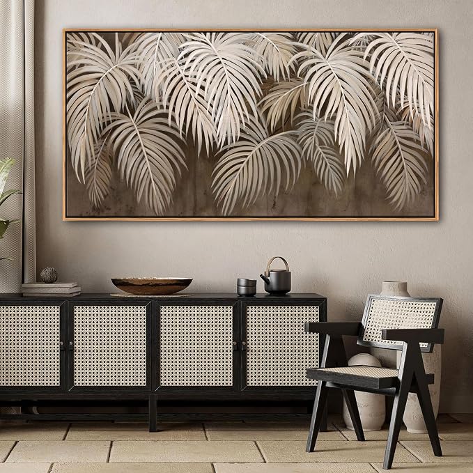 Boho Wall Art - Modern Minimalist Brown Canvas Artwork,Neutral Pictures for Living Room Textured Large Wall Art for Bedroom Wall Decor Framed Paintings 29×58IN