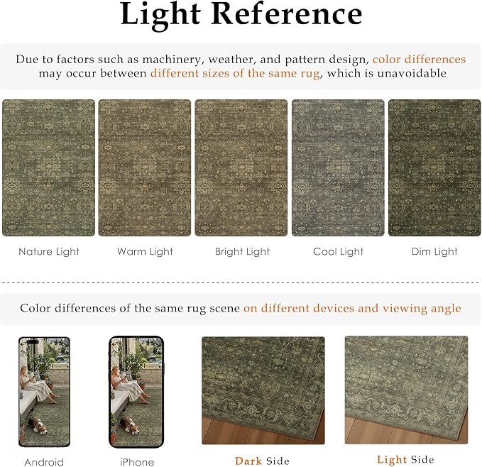 8x10 Easy Jute Area Rug for Living Room Bedroom Vintage Brown Washable Non Slip Carpet Traditional Retro Large Throw Rug for Dining Room Patio Porch Backyard Courtyard