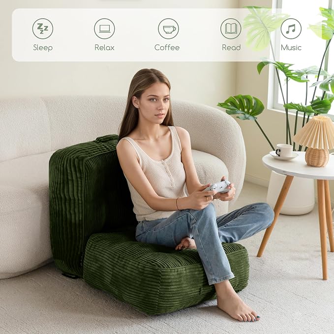 HIGOGOGO 8" Extra Thick Floor Pillow Cushion for Adults, Meditation Cushion Pillow, Large Square Floor Sitting, Tufted Corduroy Cover, for Tatami Living Room or Yoga, 22x22 Inch, 2Pack, Dark Green