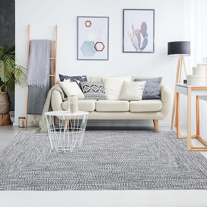 Superior Large Indoor/Outdoor Area Rug, Multi-Tone Reversible Braided Floor Decor for Patio, Front Porch, Entryway, Living Room, Office, Nursery, Artistic Home, 4' x 6', Charcoal-White