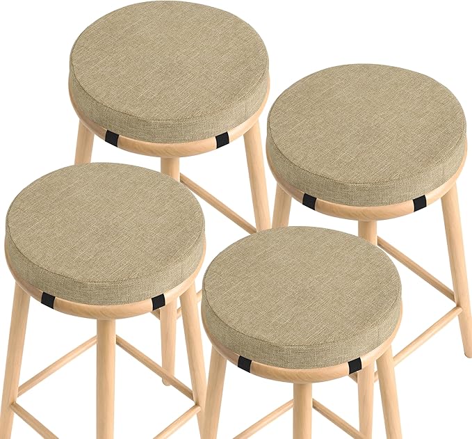 AddGrace Round Bar Stool Cushions 4 Pack Bar Stool Seat Cushion Non Slip Round Chair Pads with Removable and Washable Cover 12x12 Inch Beige