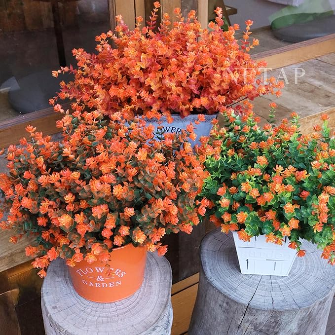 NETAP Outdoor Artificial Flowers UV Resistant, 20 Bundles Fake Realistic Floral Greenery Plants for Outside Porch, Window Boxes, Garden, Yard, Inside Home Table Decor,GreenOrange