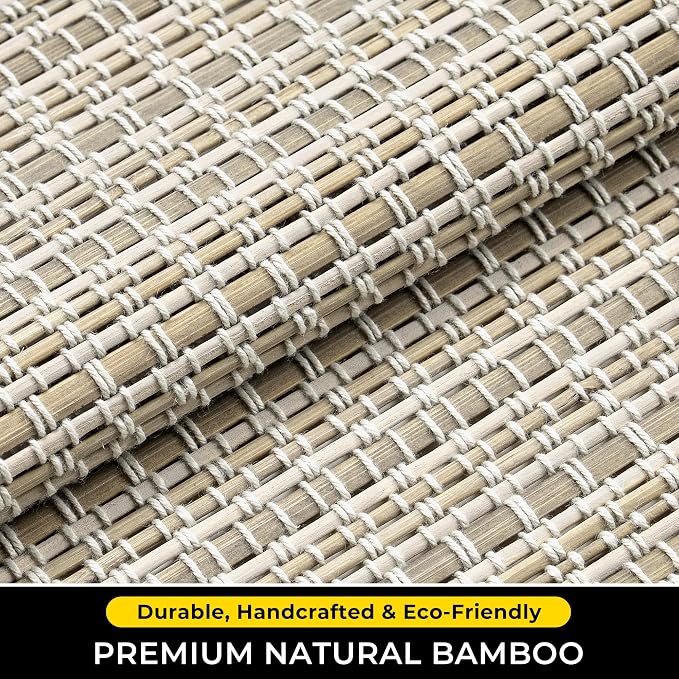 UNISHADES Cordless Bamboo Roman Shades, 27.5×64 in, Greystone | Thin Bamboo Strip Weaving Technique, Light Filtering without obstructing the view