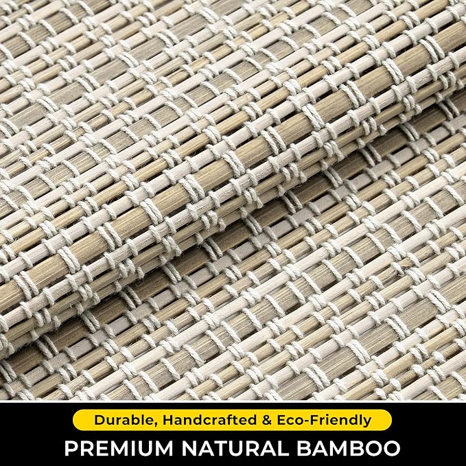 UNISHADES Cordless Bamboo Roman Shades, 33.5×64 in, Greystone | Thin Bamboo Strip Weaving Technique, Light Filtering without obstructing the view