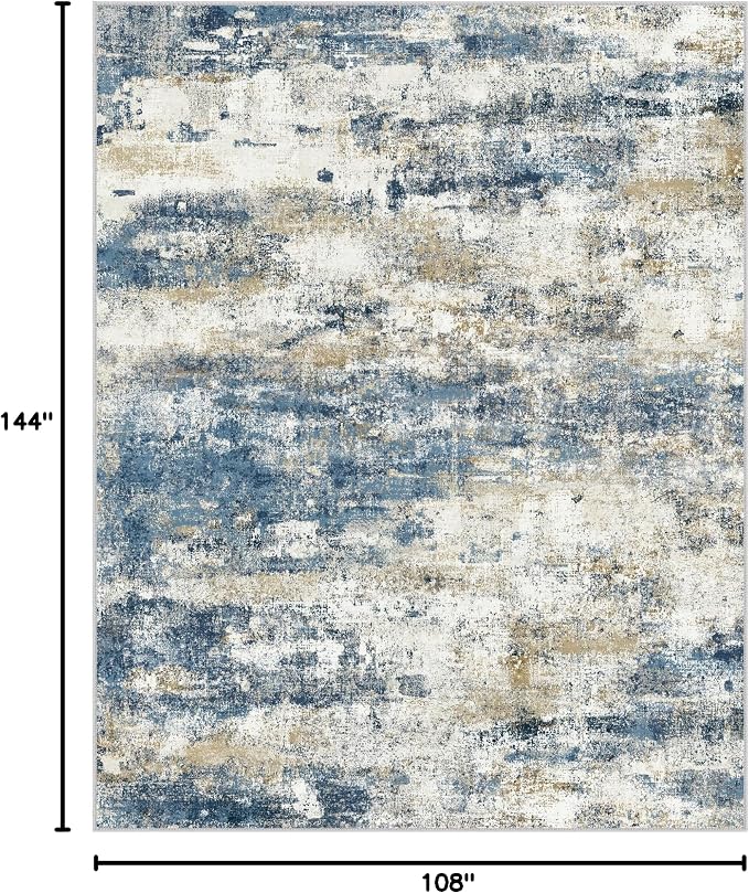 BEIMO Machine Washable Rug 9x12 Area Rugs for Living Room Bedroom, Large Navy Blue Beige Abstract Area Rug Soft Throw Rugs, Low-Pile Floor Carpet with Non Slip Rubber Backing