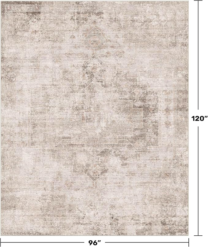 Hazo Haus Farmhouse Area Rugs for Living Room, 8x10 Washable Abstract Rug for Bedroom, Dining Room Under Table and Home Office, Ultra-Soft Low Pile Design, Stain Resistant (Beige/Brown/Peach)
