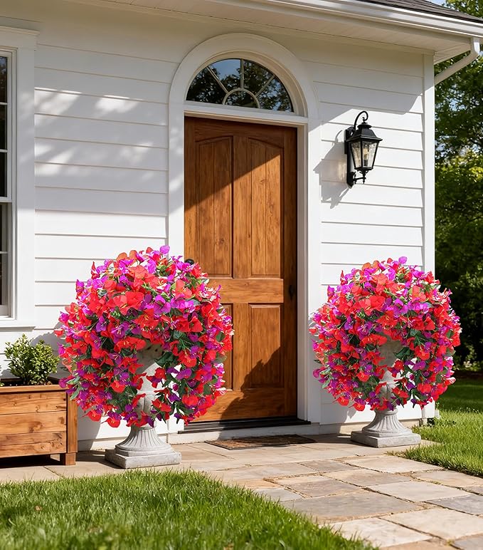 HyeFlora Bougainvillea Artificial Hanging Flowers Plants for Outdoors Decoration, 2pcs Fake Flowers Bougainvillea Vines Realistic UV Resistant Silk Flower for Outside Planter Porch Patio Yard Urn, Mix