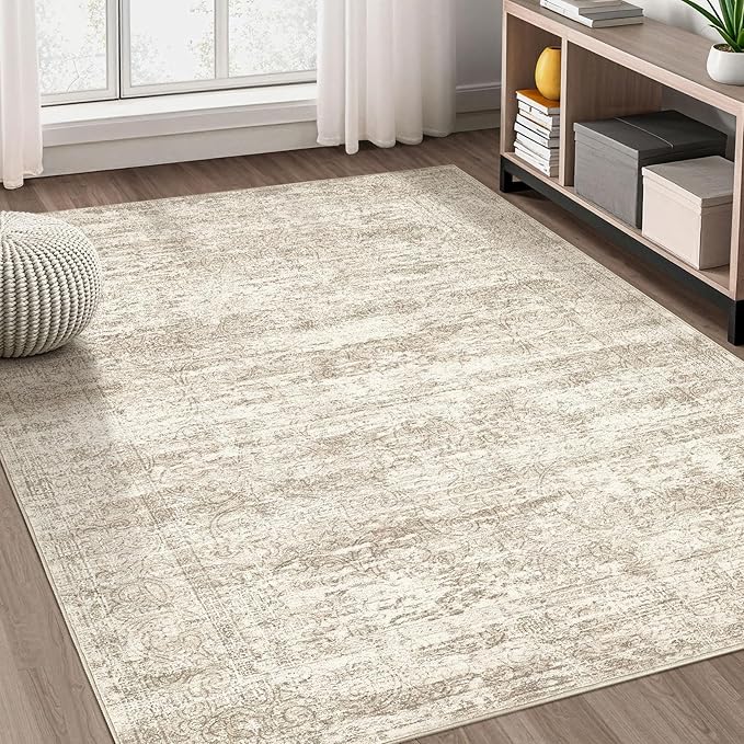 DMOYEST Area Rug Living Room Rugs - 6x9 Abstract Large Soft Indoor Washable Rug Neutral Modern Low Pile Carpet for Bedroom Dining Room Farmhouse Home Office - Vintage Beige