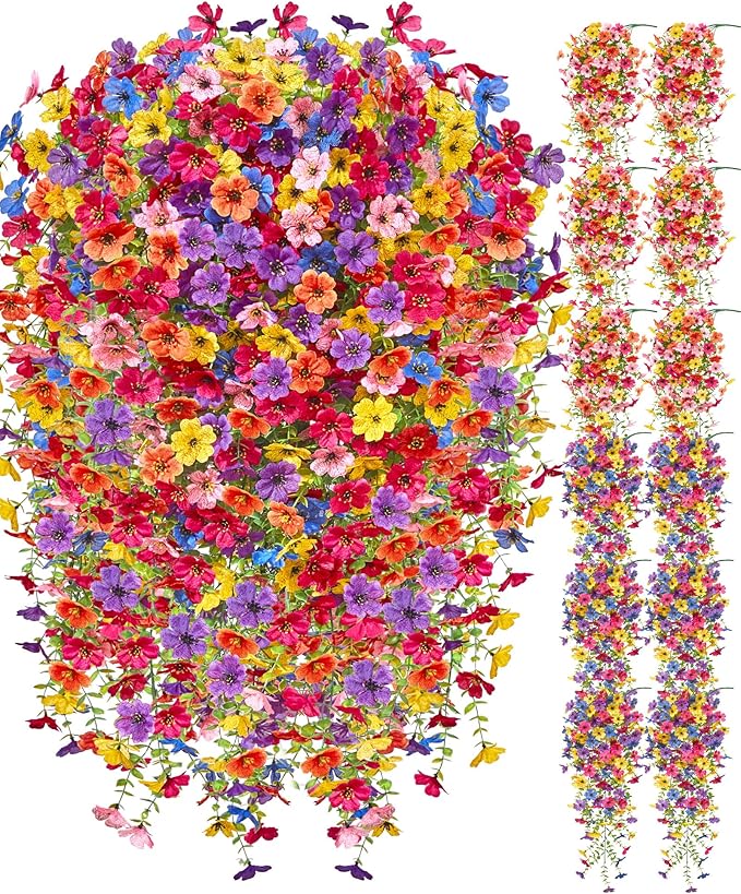 Serwalin 12PCS Artificial Hanging Flowers for Outdoors, UV Resistant Fake Hanging Plants, Realistic Weatherproof Outdoor Decor for Patio, Porch, Garden & Window (Multicolor,12PCS)