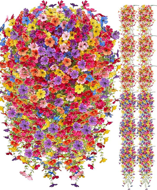 Serwalin 12PCS Artificial Hanging Flowers for Outdoors, UV Resistant Fake Hanging Plants, Realistic Weatherproof Outdoor Decor for Patio, Porch, Garden & Window (Multicolor,12PCS)