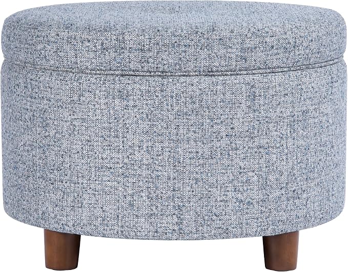 HomePop 24" Large Round Storage Ottoman - Blue Gray Woven Fabric