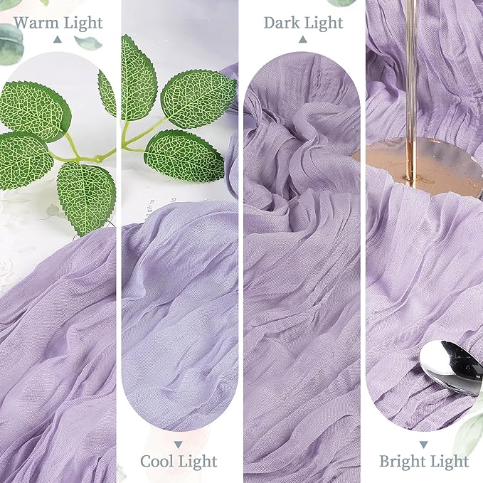6 Pack Purple Mother’s Day Cheesecloth Table Runner 10FT Long Spring Boho Gauze Table Runner Rustic Sheer Runner for Wedding Bridal Baby Shower Birthday Party Table Decor Home Easter Decorations