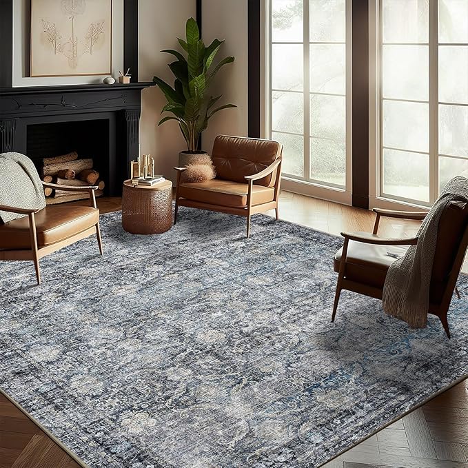 CHAMPLANT Area Rug 6'x9' Washable Vintage Traditional Floor Cover Thin Retro Kitchen Indoor Distressed Non Slip Carpet for Living Room Bedroom Dining Room