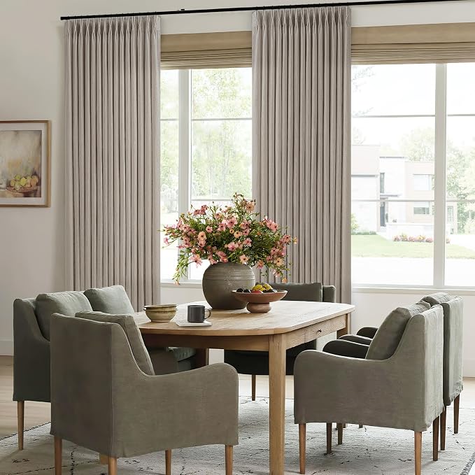 Burlywood Birch Pinch Pleated Linen Curtains 1 Panel for Living Room Bedroom Memory Training Shaped Grey Beige Pleat Drapes Taupe Light Filtering Non See Through Window Curtain Sliding Door 70x108