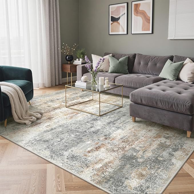 BEIMO Area Rugs 8x10 for Living Room Bedroom, Modern Abstract Machine Washable Rug, Large Soft Low Pile Floor Carpet with Non Slip Backing for Dining Room, Muted Grey