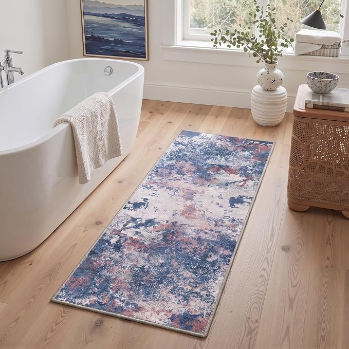 BEIMO Area Rugs 8x10 for Living Room Bedroom, Modern Abstract Machine Washable Rug, Large Soft Low Pile Floor Cover with Non Slip Backing for Dining Room, Red Blue