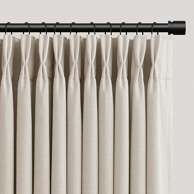 Natural Pinch Pleated Linen Curtains 84 Inch Length 2 Panels for Living Room Bedroom Cream Semi Sheer Light Filtering Modern Farmhouse Neutral Back Tab Pleat Hooks Rings Window Drapes 84 Inches Long