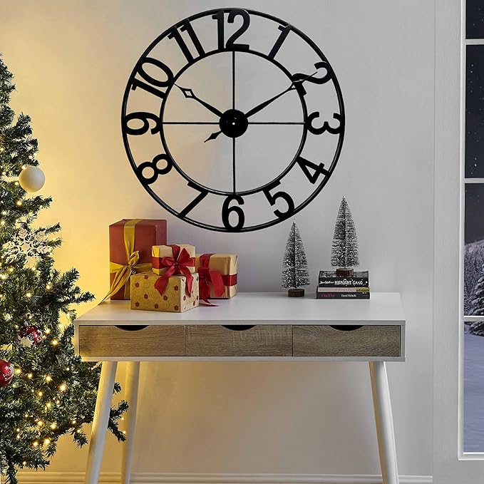 CLXEAST 30 Inch Wall Clocks for Living Room Decor, Oversized Large Black Metal Wall Clock Decorative, Regular Arabic Numeral,Reloj De Pared para Sala