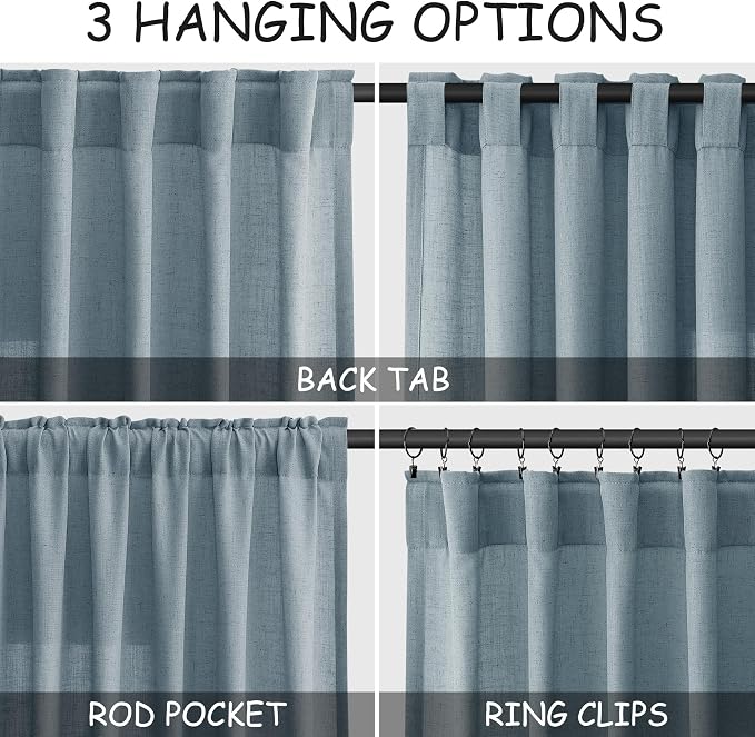 Nanspring Light Blue Linen Curtains 80 Inches Long 2 Panels Set for Living Room Bedroom Rod Pocket Back Tab Light Filtering Drape for Protect Privacy Curtain Modern Farmhouse Decor 52x80
