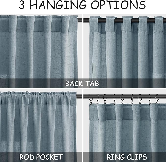 Nanspring Light Blue Linen Curtains 84 Inch Length 2 Panels Set for Living Room Rod Pocket Back Tab Light Filtering Window Drapes for Bedroom Dining Room Protect Privacy Modern Farmhouse Decor 52x84