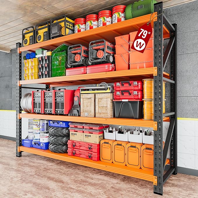 6000LBS Heavy Duty Garage Shelving Units,79" Wide & Deep Storage Shelves,Orange Metal Garage Shelves,Large Storage Rack,Steel Shelf,Industrial Shelving for Shop,Warehouse,79" W x 24" D x 79" H