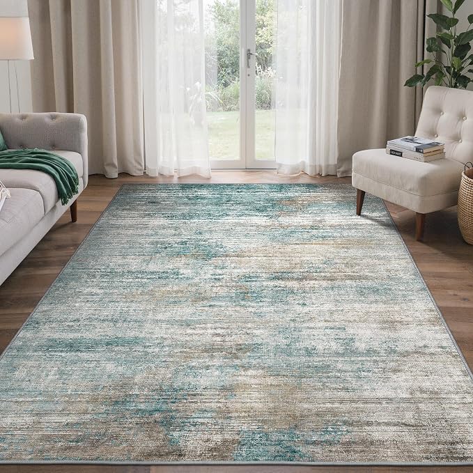 BEIMO Area Rugs 3x5 for Living Room Bedroom, Modern Abstract Machine Washable Rug, Soft Low Pile Indoor Floor Carpet with Non Slip Backing for Entryway, Teal