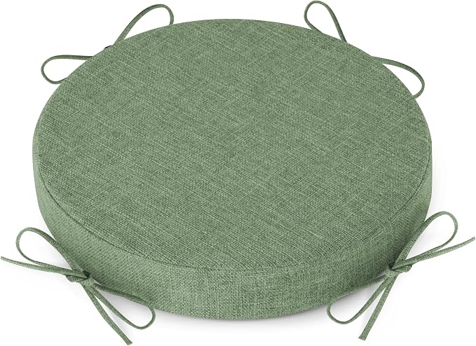 AddGrace Round Bar Stool Cushions with Ties Set of 1 Non Slip Seat Cushions 12x12 Inch Washable Chair Pads Removable Washable Cover Sage Green