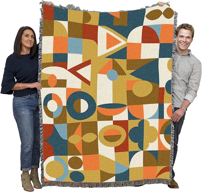 Pure Country Weavers Retro Geometric Shapes Blanket - Mid Century Modern - Gift Tapestry Throw Woven from Cotton - Made in The USA (72x54)
