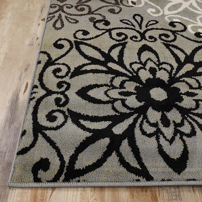 Superior Indoor Area Rug, Jute Backed, Perfect for Entryway, Office, Living/Dining Room, Bedroom, Kitchen, Hardwood Floor, Floral Scroll Decor, Leigh Collection, 5' x 8', Blue