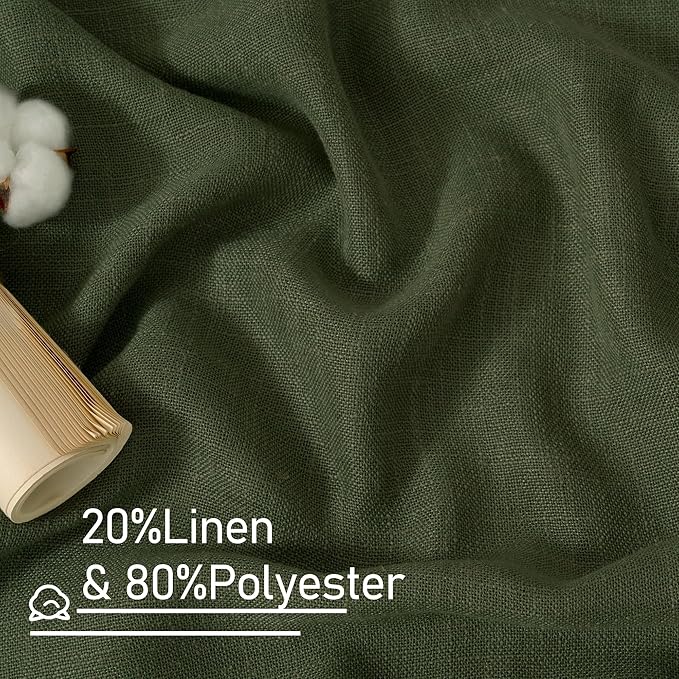 LAMIT Light Filtering Linen Curtains 72 inches Long for Bedroom, Linen Textured Semi Sheer Back Tab and Rod Pocket Boho Drapes for Small Window/Living Room, Olive Green, 2 Panels, 34 x 72 Inch