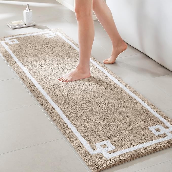 Madison Park Evan Cotton Tufted Washable Bath Mat , Luxury Solid Bathroom Rugs , 24" x 72" , Taupe