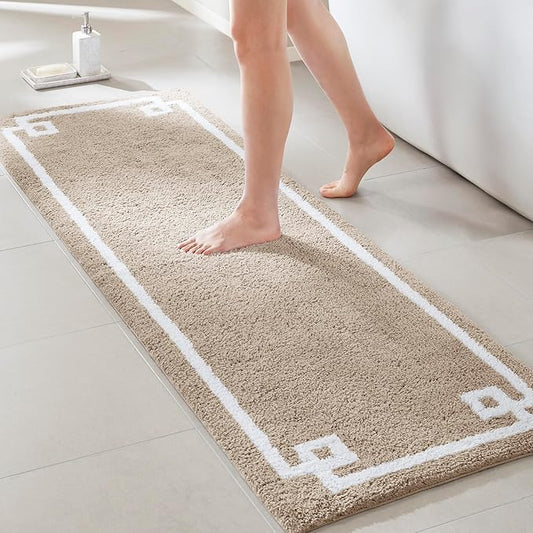 Madison Park Evan Cotton Tufted Washable Bath Mat , Luxury Solid Bathroom Rugs , 24" x 72" , Taupe