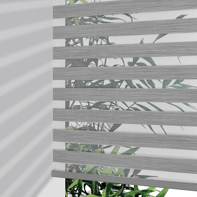 Joydeco Cordless Zebra Blinds (Pro), Dual Layer Light Control Zebra Blinds for Windows, Light-Proof Aluminum Cover, Free-Stop Roller Shades for Home (Gray, Custom Size)