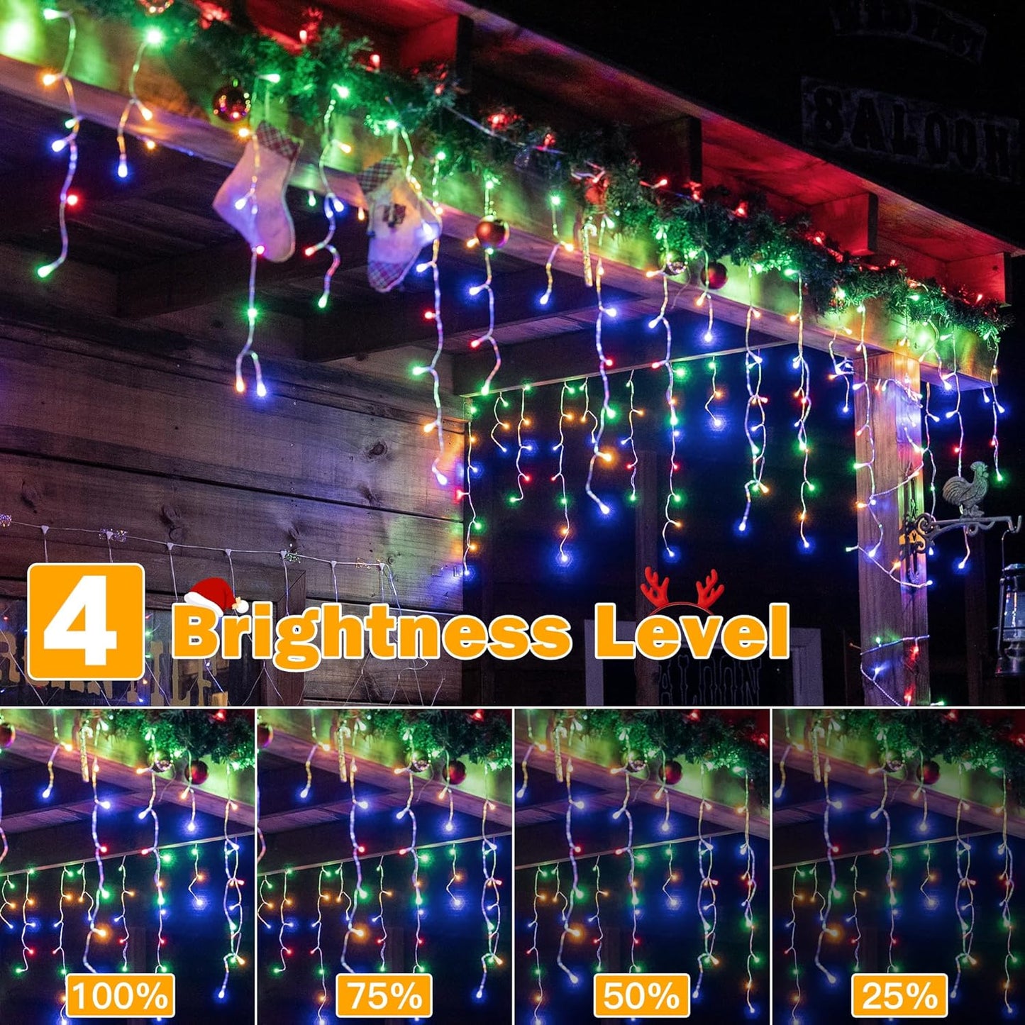 Ollny Icicle Lights Outdoor Multicolor, 594LED 49FT Christmas Lights with Remote 8 Modes Dimmable, Waterproof Connectable Timer Hanging Light for House Outside Yard Indoor Decorations