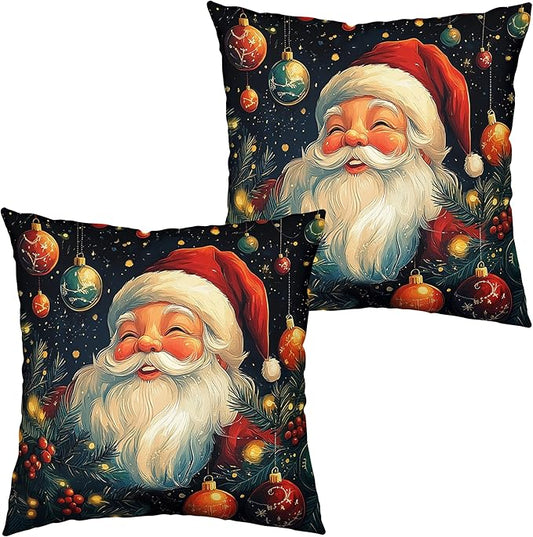 Christmas Santa Pillow Covers Xmas Throw Pillow Covers 20x20 Set of 2 Black Red Holiday Pillowcase Double Sided Printing Cotton Linen Cushion Case for Living Room Sofa Couch
