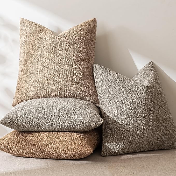 MIULEE 18x18 Inch Decorative Pillow Covers for Couch Bed Set of 2 Textured Boucle Neutral Throw Pillow Covers Light Taupe Accent Solid Pillowcases Sofa Living Room Home Decor