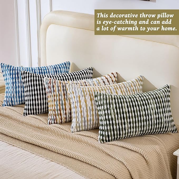 AmHoo Set of 2 Boho Chenille Pillow Cover Decorative Tufted Pillowcase for Couch Bed Sofa Bedroom Living Room Modern 12 x 20-Inch Sage Green