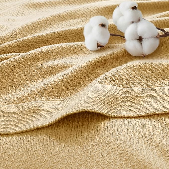 Madison Park 100% Egyptian Cotton Lightweight Summer Blanket, Breathable Waffle Knit Design, Soft Cozy All-Season Throw for Bed, Couch or Sofa, Mustard Yellow King Size (108"x90")