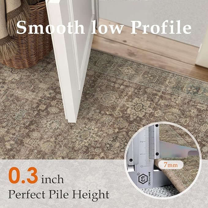 9x12 Washable Area Rug for Living Room Bedroom Vintage Rust Red Non Slip Carpet Traditional Retro Soft Low Pile Large Throw Rug for Dining Room Kitchen Office Indoor