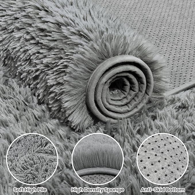 5x7 Area Rug for Living Room, Ultra Soft Fluffy Shag Rugs for Bedroom, Non-Slip Large Fuzzy Plush Rug Indoor Floor Carpet for Nursery Kids Office Dorm Modern Decor, Light Gray