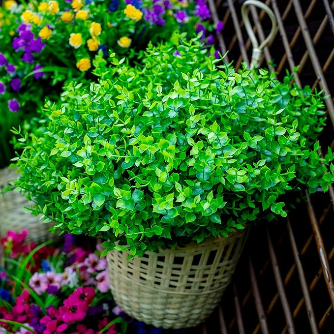 AXYLEX Fake Plants Flowers Outdoor Artificial Shrubs - 16 Bundles UV Resistant No Fade Faux Plastic Greenery Home Garden Porch Patio Decoration Office Indoor (Green)