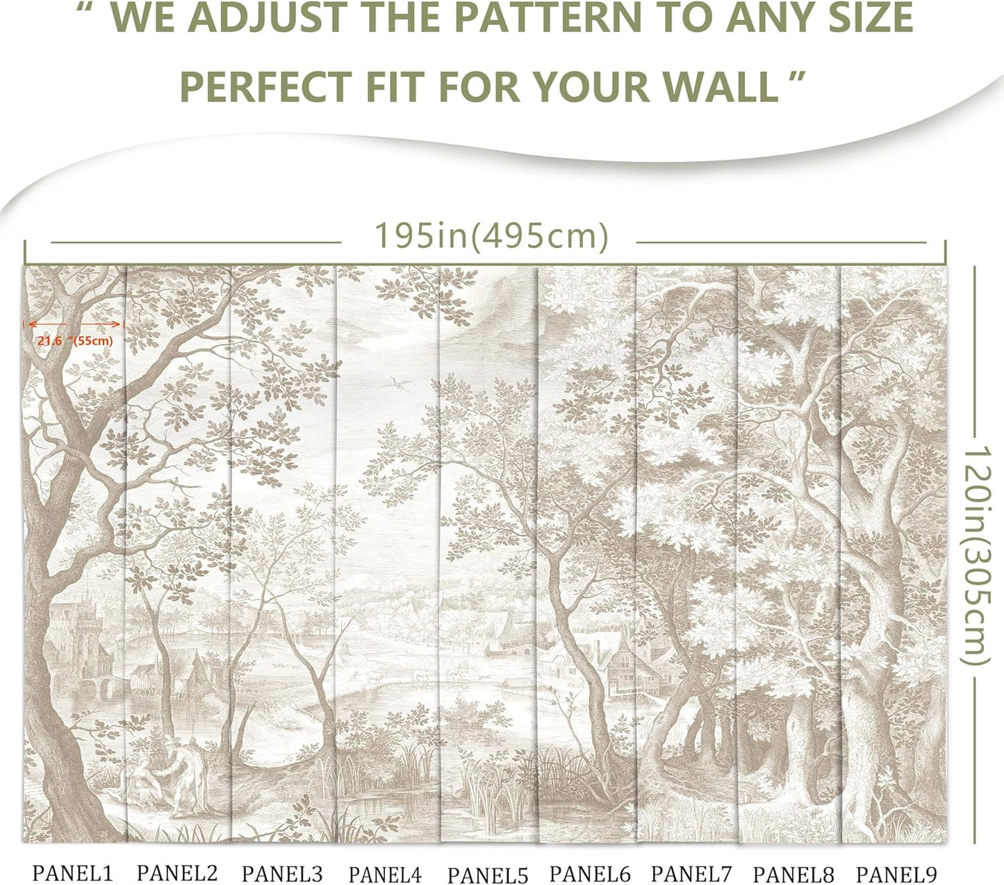 Vintage Beige Forest Woodland Mural Wallpaper for Bedroom Living Room (Not Peel n' Stick)