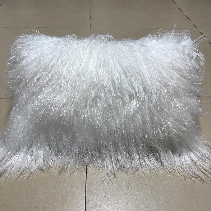 100% Real Mongolian Lamb Fur Cushion Cover/Pillowcase (12x20inch,White) 1