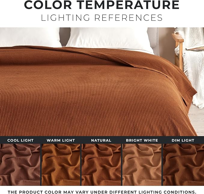 Great Bay Home 100% Cotton Blanket for King Size Bed | Lightweight and Breathable Waffle Weave Blankets for Summer & Spring | Versatile, Layering Orange Bed Blanket, Terracotta, 102x90 inches
