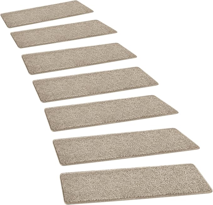 PURE ERA Carpet Stair Treads Tape Free Non Slip Indoor Stair Carpet Stair Protectors Pet-Friendly Non-Slip Skid Resistant Washable Reusable 8" x 30"(7 Pieces,Cream Gray)
