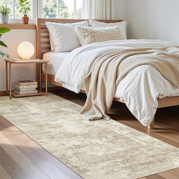 Soalmost Washable Runner Rug, 2'6" x 8' Non-Slip Kitchen Vintage Foldable 2.5x8ft Hallway Runners for Entryway, Laundry, Bedroom, Beige Gray