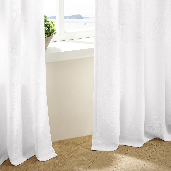 TWODRAPES Snow White Pinch Pleated Linen Curtains 92 Inches Long 2 Panels for Living Room Bedroom Memory Training Shaped Semi Sheer Pleat Drapes with Hooks Rings Light Filtering Window Curtain 40x92